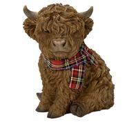 Vivid Arts - Highland Cow - Sitting Ornament with Red Scarf