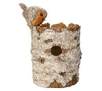 Vivid Arts - Silver Birch Wood Effect Robin Bird House / Feeder Garden Decoration, SB-RB51-D, H: 24 cm