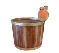 Vivid Arts Water Barrel with Robin - BS-RB15-D | Perfect for Planting | 12.3 x 12.3 x 9.5 CM
