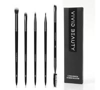 VIVID BEAUTY 5pcs Eye Makeup Brush Set - Make up Brushes for Eyeshadow, Eyeliner, Blending & Eyebrow - Small Travel eyes Kit with Wood Handle & Synthetic Bristles - Perfect for Women & Girls(Black)
