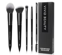Vivid beauty 5pcs Makeup Brush Set, Eco-friendly Wooden Handle, Soft Synthetic Hair - Perfect for Eyelash, Powder, Eyeshadow, and Pencil Crease - New Face and Eye Brushes Collection (Black)