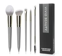 Vivid beauty 5pcs Makeup Brush Set, Eco-friendly Wooden Handle, Soft Synthetic Hair - Perfect for Eyelash, Powder, Eyeshadow, and Pencil Crease - New Face and Eye Brushes Collection (Grey)