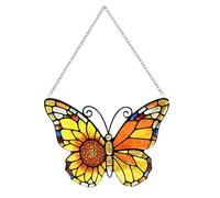 Vivid Butterfly Suncatcher, Colorful Stained Glass Pane, 9.84 Inch Large Window Decoration, Light Catching, Handmade Acrylic Hanging Decoration, Floral Style Decorative Wall, Home Garden Ak