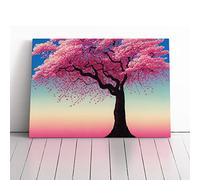Vivid Cherry Blossom Tree Purple, Purple, Green | Canvas Wall Art Print | Framed & Ready to Hang Picture | Modern Home Decor for Living Room, Bedroom, Kitchen or Office | 30x20 Inches