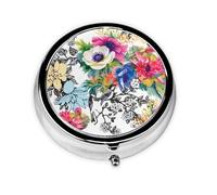 Vivid Colorful Garden This Small, Printed, Round Pill Box is a Portable Pill and Vitamin Organizer Perfect for Pockets, Purses, and Travel.