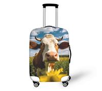 Vivid Cow Sunflower Luggage Cover Medium Size Spandex Cute Cow Flower Suitcase Cover Protector Dust and Stratch Resistance Fits 18-32 Inch