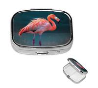 Vivid Flamingo Pill Box 2 Compartment Medicine Pill Organizer Square Pill Case for Purse & Pocket Travel Pillbox Portable Metal Medicine Vitamin Fish Oil Organizer Unique Gift
