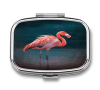 Vivid Flamingo Pill Box 2 Compartment Small Square Pills Case Portable for Pocket Pill Organizer Travel Metal Pill Holder for Office Home Vitamin Medicine Fish Oil