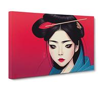 Vivid Geisha Canvas Print | Gallery Wrapped 30mm Frame Wall Art | 30x20 inches | Ready to Hang | Contemporary Picture | Living Room Bedroom Lounge Office