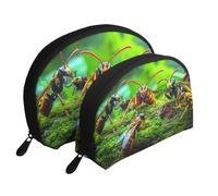 Vivid Insect Printed Makeup Bags 2-Piece Portable Shell Travel Toiletry Bag