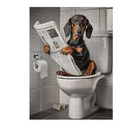 Vivid Jigsaw Puzzle for Adults, Dachshund on The Toilet, 500 PCS