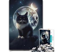 Vivid Jigsaw Puzzle for Adults, Floofy Cat Under The Moon, 500 PCS
