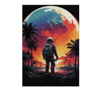Vivid Jigsaw Puzzle for Adults, Space Explorer on Exotic Beach, 300 PCS