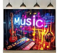 vivid music theme polyester background flag neon guitar and headphone design 240X180cm