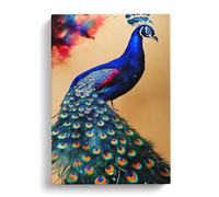 Vivid Peacock Peach Canvas Print | Gallery Wrapped 30mm Frame Wall Art | 30x20 inches | Ready to Hang | Contemporary Still Life Picture | Living Room Bedroom Lounge Office