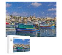 Vivid Picture Puzzle for Adults, Marsaxlokk Boats In Malta, 300 PCS