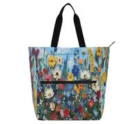 Vivid Quilled Flower Garden Illustration Kids Book Tote for Kids Women Men Water-resistant Handbags Grocery Beach Bag with Zipper Pockets for School Shopping Grocery Rainbow