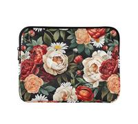 Vivid Red Peony Daisy Flowers Laptop Sleeves Padded Laptop Cases Portable Soft Women Computer Cover Travel for Computer Pro Case 14 Inch Universal Large