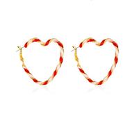 Vivid Red White Enamel Spiral Hoop Earrings for Women Girls Love Heart Round Shape Hoop Dangle Earrings Christmas Valentine's Day Gift Jewelry