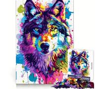 Vivid Splash Wolf Portrait 1000 Pieces Jigsaw Puzzles for Adults Brain Strength Peaceful Recreation Firm Interlock Best Gift (50x75cm)