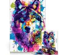 Vivid Splash Wolf Portrait 1000 Pieces Jigsaws Adults Puzzles Gifts Intellectual Fun Happy Idle Time Fine Cut Xmas Surprise (38x26cm)