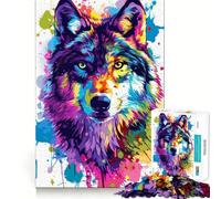 Vivid Splash Wolf Portrait Jigsaw 1000 Piece Mind Skill Play Stable Fit No Shifting Parts Enjoyable Pastime for Long Weekends (50x75cm)