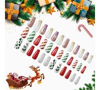 Vivid Stella Xmas Almond Fake Nails Press On Full Cover Santa Claus Nails 72Pcs Ghost Nail Art Tips for Women Christmas Fingernail Decors Decorations (xmas nail-17)