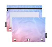 Vivid Sunset Twilight Gradient Pencil Pouch 3 Ring Binder Zipper Binder Pencil Bag Pen Transparent Clear Binders Pen Case School Boys 9.8" x 7.1", 2 Packs