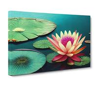 Vivid Water Lily Flowers Canvas Print | Gallery Wrapped 30mm Frame Wall Art | 30x20 inches | Ready to Hang | Contemporary Floral Picture | Living Room Bedroom Lounge Office