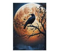Vivid Wooden Jigsaw Puzzle for Adults, Crow Gazes at The Moon, 300 PCS