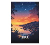 Vivid Wooden Jigsaw Puzzle for Adults, Dili, Timor Leste at Sunset, 1000 PCS