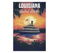 Vivid Wooden Jigsaw Puzzle for Adults, Louisiana Riverboat Sunset, 1000 PCS