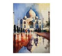 Vivid Wooden Jigsaw Puzzle for Adults, Watercolor Taj Mahal, 500 PCS | Present for puzzle enthusiasts: activity for family time on quiet evenings.