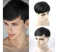 VividCrown Toupee for Men Human Hair Men‘s Black Wig Short Straight Fluffy Realistic Hair Wig Thin Skin Daily Party Costume Wigs for Male Guy (Black)。