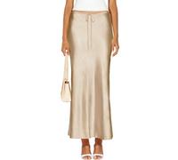 VividHarbor Womens's Drawstring Satin Maxi Skirt High Waisted Silk A Line Casual Long Skirts, Champagne, S