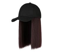 Vividly Synthetic Baseball Wig Black Brown Hat Wigs Cap with Hair Naturally Connect Bob Hair Baseball Cap Adjustable Straight Straight Wigs Human with It Headband Wig Synthetic with