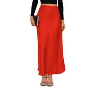 VividMosaic 2025 Satin High Waisted Maxi Skirt Silk A-Line Spring Summer Casual Long Skirts for Women, Red, S