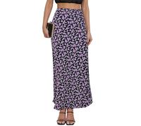VividMosaic 2025 Satin High Waisted Maxi Skirt Silk A-Line Spring Summer Casual Long Skirts for Women, Floral Purple, M
