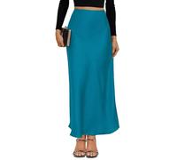 VividMosaic 2025 Satin High Waisted Maxi Skirt Silk A-Line Spring Summer Casual Long Skirts for Women, Peacock Blue, XL
