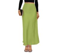 VividMosaic 2025 Satin High Waisted Maxi Skirt Silk A-Line Spring Summer Casual Long Skirts for Women, Apple Green, XL