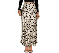 VividMosaic 2025 Satin High Waisted Maxi Skirt Silk A-Line Spring Summer Casual Long Skirts for Women, Leopard, M