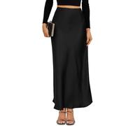 VividMosaic 2025 Satin High Waisted Maxi Skirt Silk A-Line Spring Summer Casual Long Skirts for Women, Black, XXL