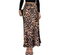 VividMosaic 2025 Satin High Waisted Maxi Skirt Silk A-Line Spring Summer Casual Long Skirts for Women, Cheetah Print, M