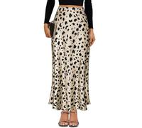 VividMosaic 2025 Satin High Waisted Maxi Skirt Silk A-Line Spring Summer Casual Long Skirts for Women, Leopard, XL