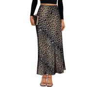 VividMosaic 2025 Satin High Waisted Maxi Skirt Silk A-Line Spring Summer Casual Long Skirts for Women, Leopard Brown, XXL