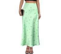 VividMosaic 2025 Satin High Waisted Maxi Skirt Silk A-Line Spring Summer Casual Long Skirts for Women, Flower Green, XL