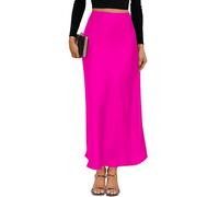 VividMosaic 2025 Satin High Waisted Maxi Skirt Silk A-Line Spring Summer Casual Long Skirts for Women, Hot Pink, XL