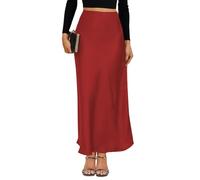 VividMosaic 2025 Satin High Waisted Maxi Skirt Silk A-Line Spring Summer Casual Long Skirts for Women, Red, XL