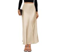VividMosaic 2025 Satin High Waisted Maxi Skirt Silk A-Line Spring Summer Casual Long Skirts for Women, Solid Champagne, S