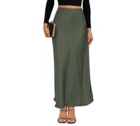 VividMosaic 2026 Satin High Waisted Maxi Skirt Silk A-Line Spring Summer Casual Long Skirts for Women, Olive, S